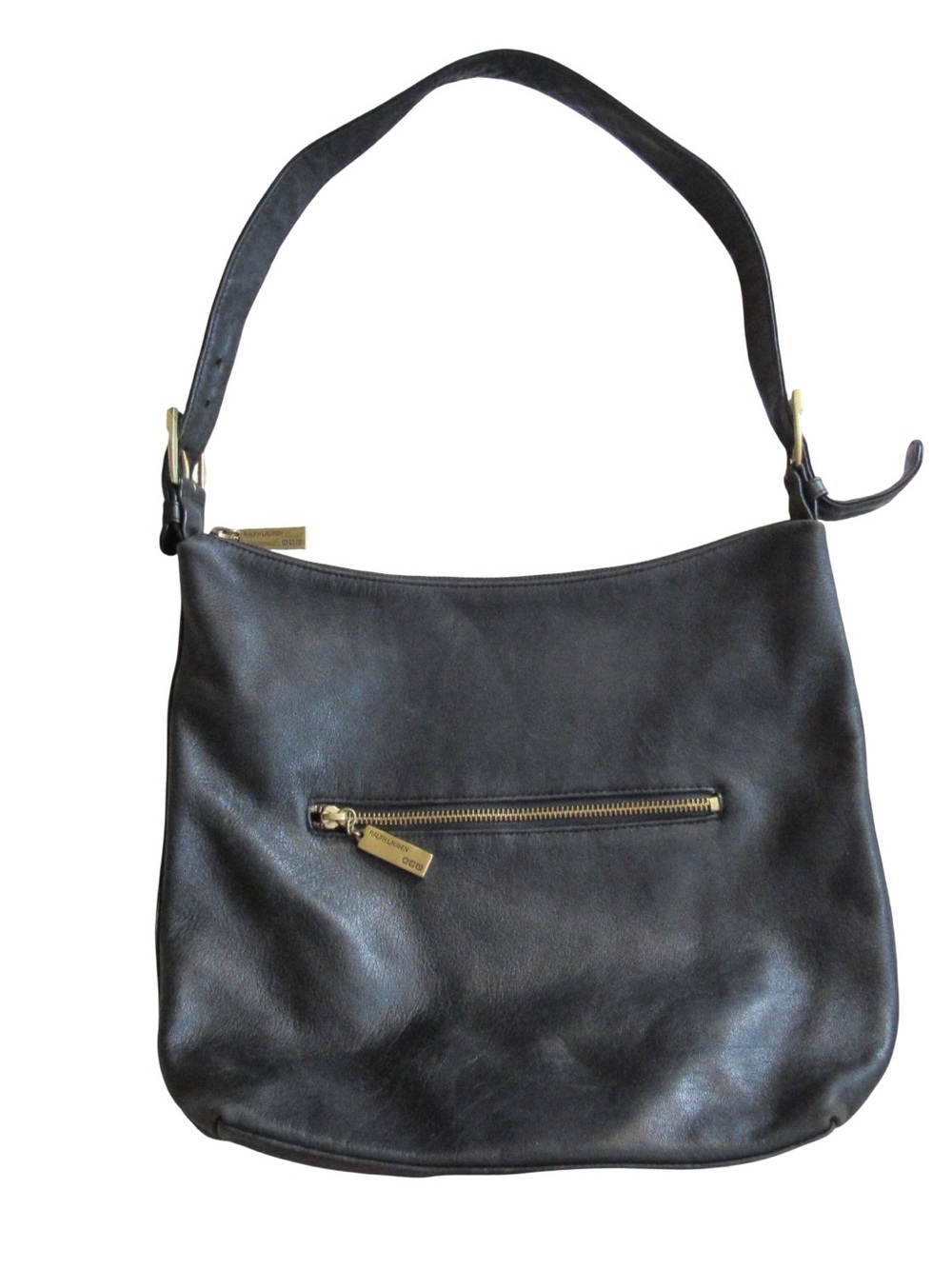Ralph Lauren Black Leather Shoulder Bag Classic Minimalist Adjustable Strap - Picture 1 of 8